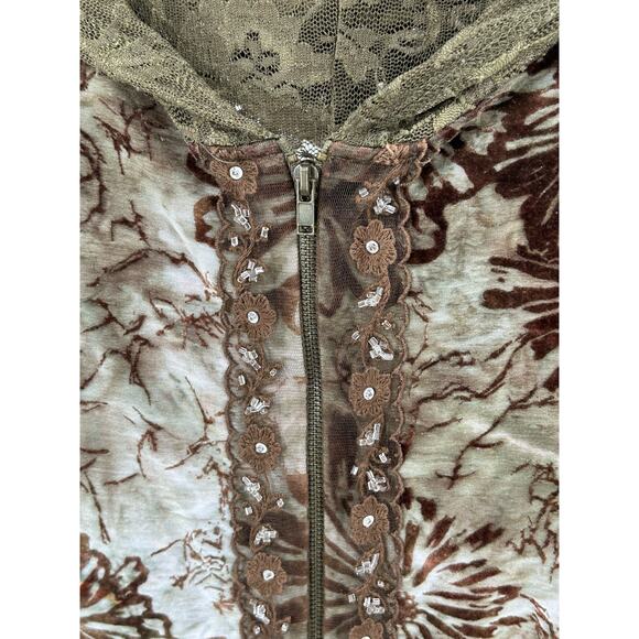 Britany Black Green Lace Full Zip Long Sleeve Jacket Size Large - Picture 4 of 11